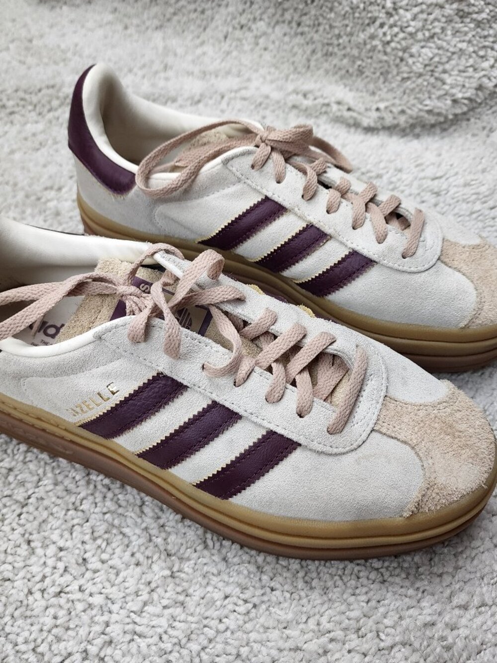 Adidas Gazelle Bold Cream White Maroon JQ5127 Size 8.5 Womens Clean Preowned USA